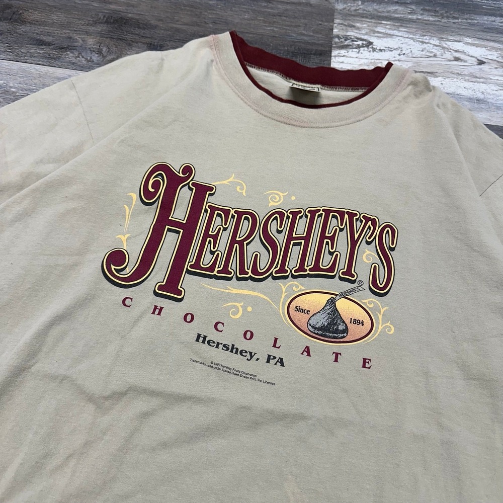 Vintage 90s Alore Brown Mens XL Hershey's Chocolate Graphic‎ Crewneck T-shirt